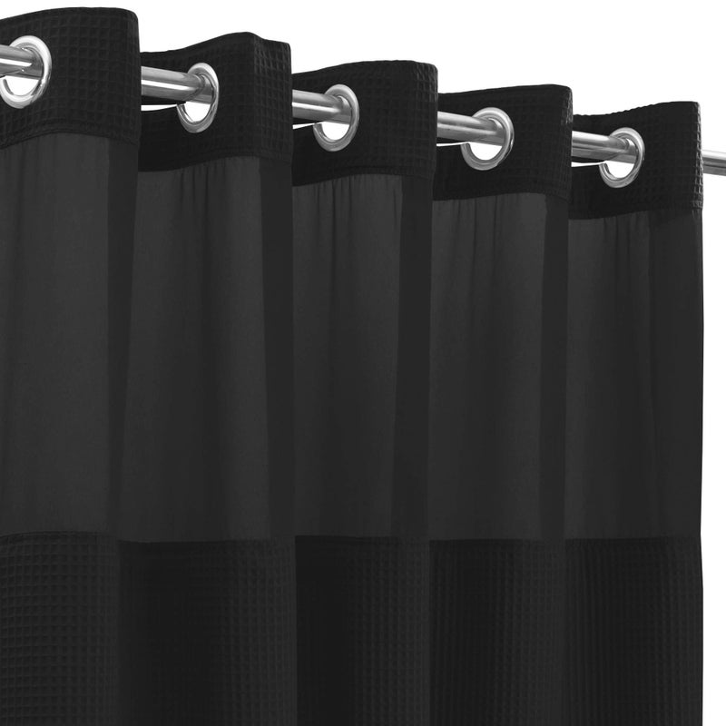 River Dream Black Fabric Shower Curtain Set, Cotton Blend, Waffle Weave, with Snap in Replacement Linerï¼Œ71 x 74 inches - Image 3